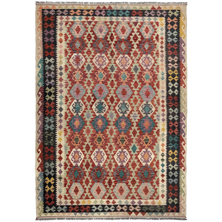 Afghan Vegetable Kilim Rug 6'9" x 9'11" Flat-Weave | No. AL11896