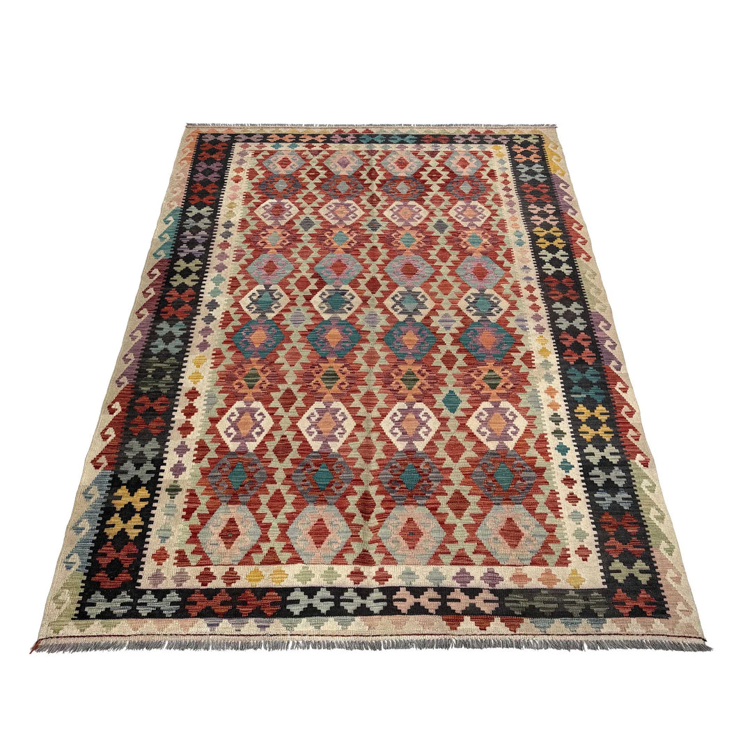 Afghan Vegetable Kilim Rug 6'9" x 9'11" Flat-Weave | No. AL11896