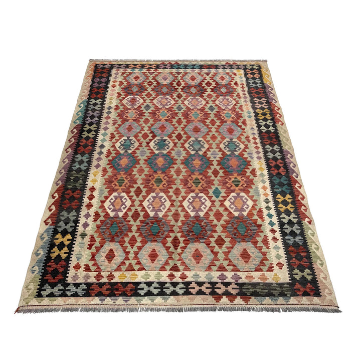 Afghan Vegetable Kilim Rug 6'9" x 9'11" Flat-Weave | No. AL11896