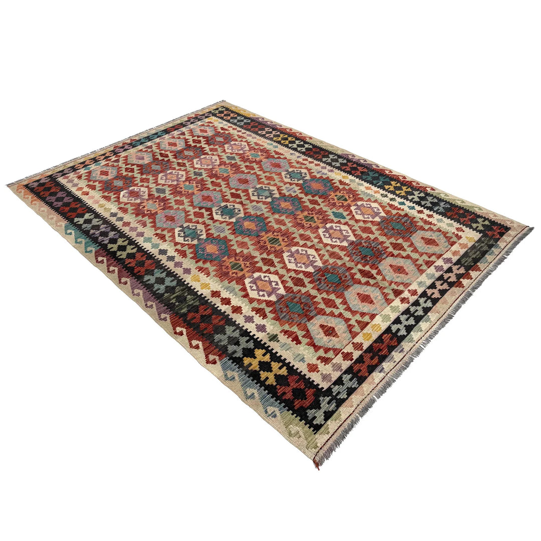 Afghan Vegetable Kilim Rug 6'9" x 9'11" Flat-Weave | No. AL11896