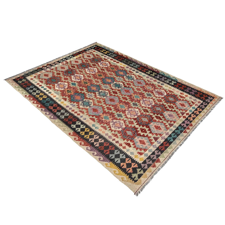 Afghan Vegetable Kilim Rug 6'9" x 9'11" Flat-Weave | No. AL11896