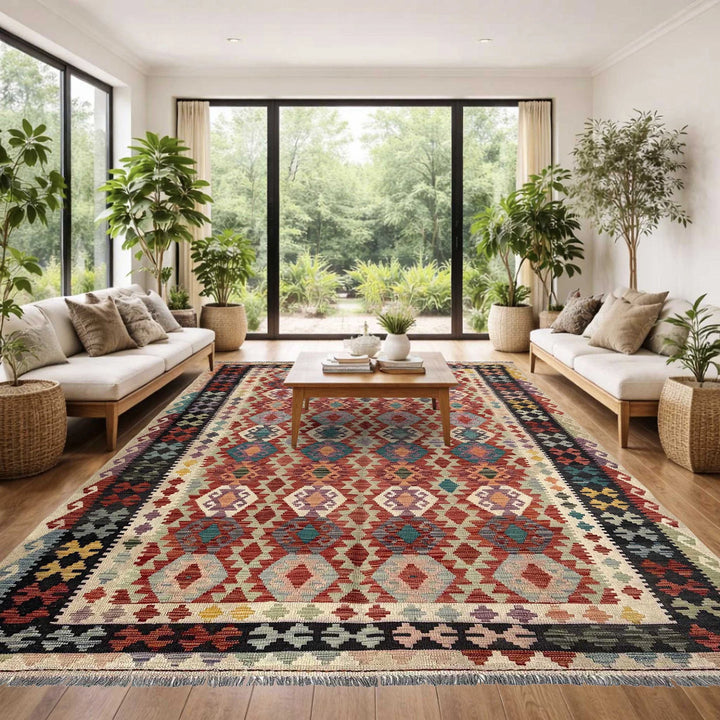 Afghan Vegetable Kilim Rug 6'9" x 9'11" Flat-Weave | No. AL11896