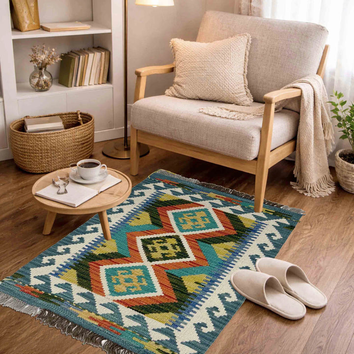 Multicolor Afghan Vegetable Kilim Rug 1' 11" x 2' 8" Flat-Weave | No. AL11908
