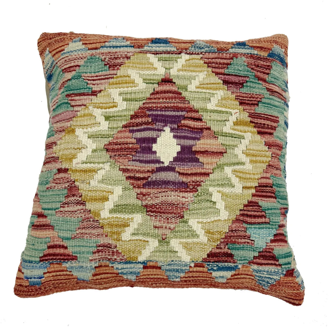 Afghan Kilim Cushion 1' 6" x 1' 6" Flat-Weave | No. AL119422