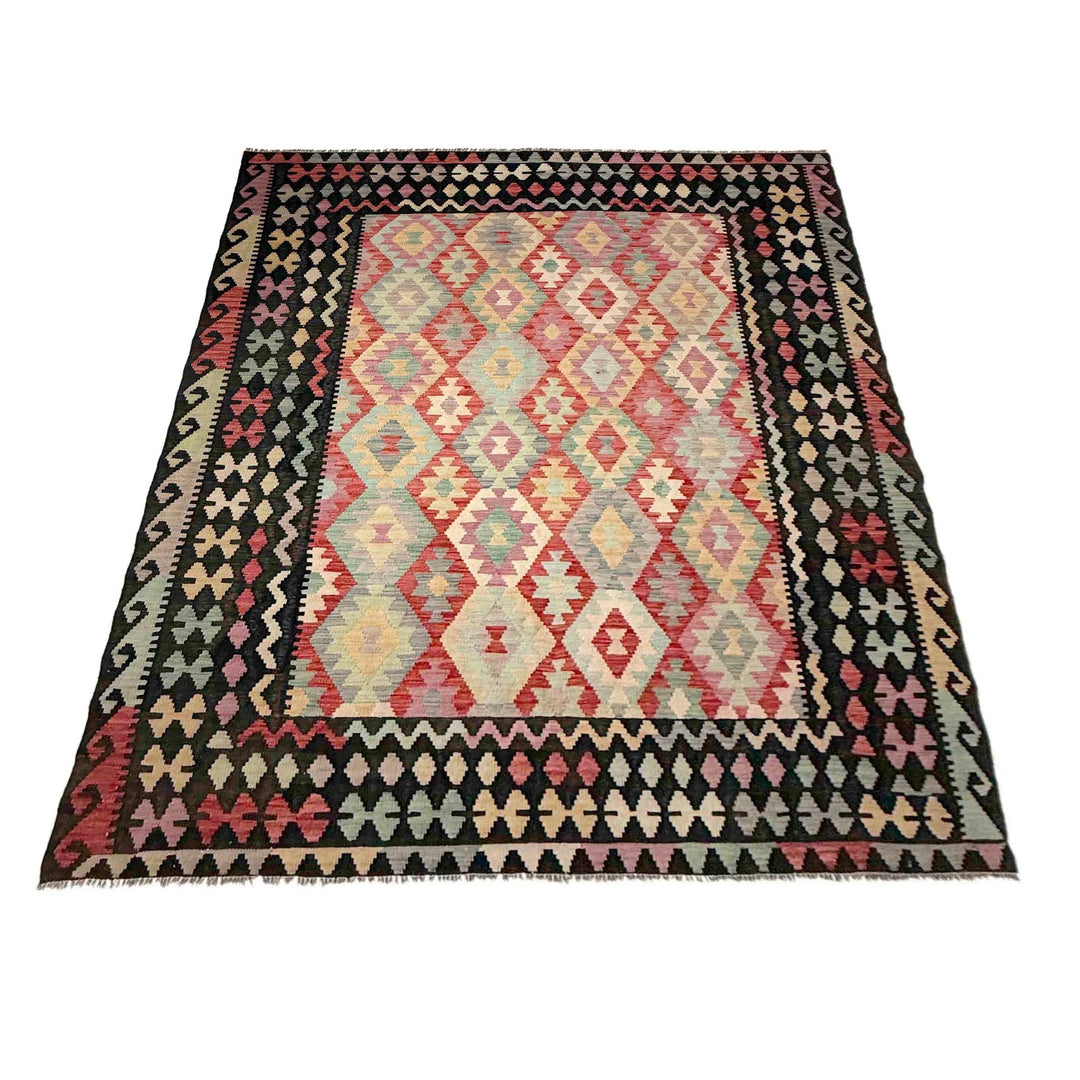 Afghan Vegetable Kilim Rug 6' 8" x 9' 5" Flat-Weave | No. AL119502