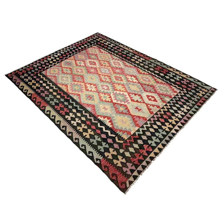Afghan Vegetable Kilim Rug 6' 8" x 9' 5" Flat-Weave | No. AL119502