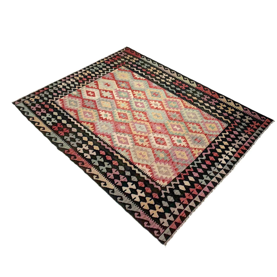 Afghan Vegetable Kilim Rug 6' 8" x 9' 5" Flat-Weave | No. AL119502