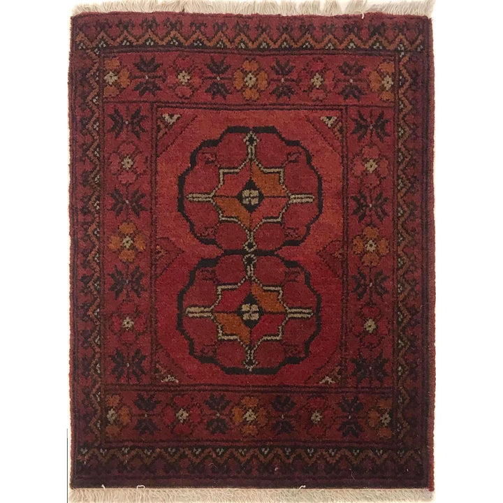 Red Afghan Oriental Doormat 1' 4" x 1' 11" Hand-Knotted | No. AL11978