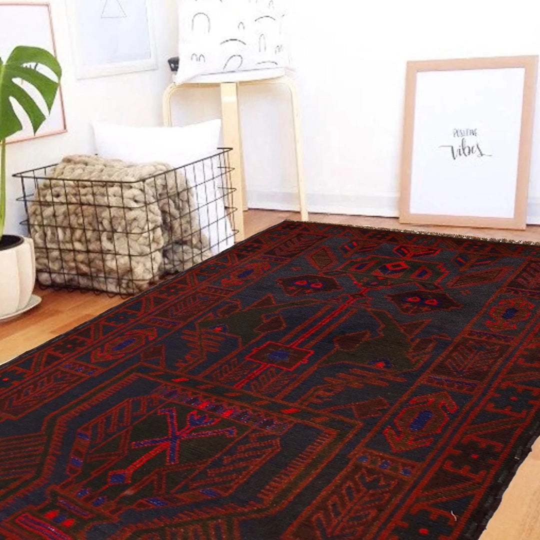 Dark Blue Afghan Baluchi Rug 2' 11" x 4' 6" Hand-Knotted | No. AL11985