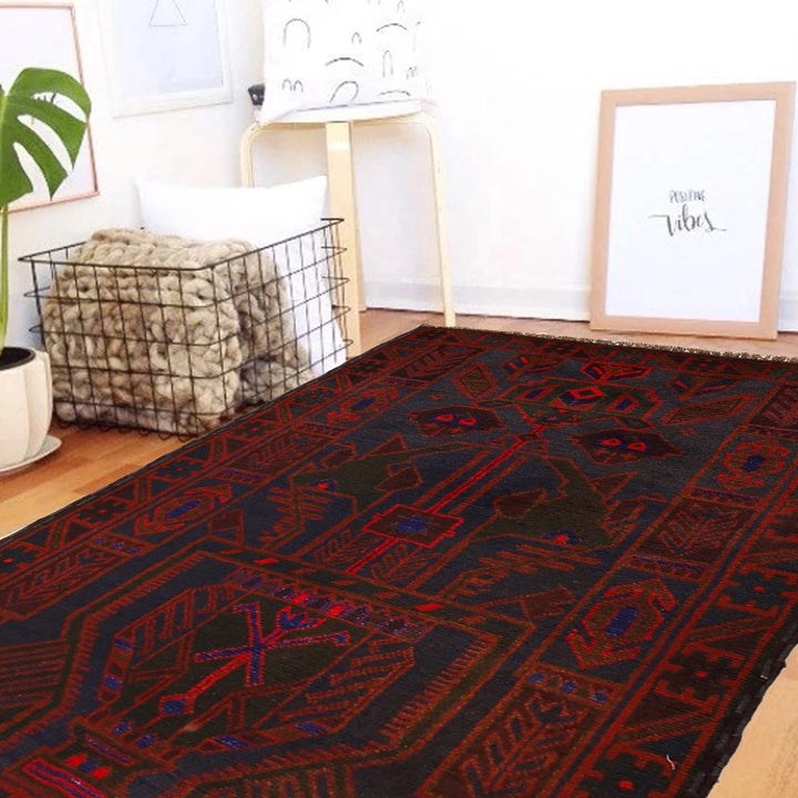Dark Blue Afghan Baluchi Rug 2' 11" x 4' 6" Hand-Knotted | No. AL11985