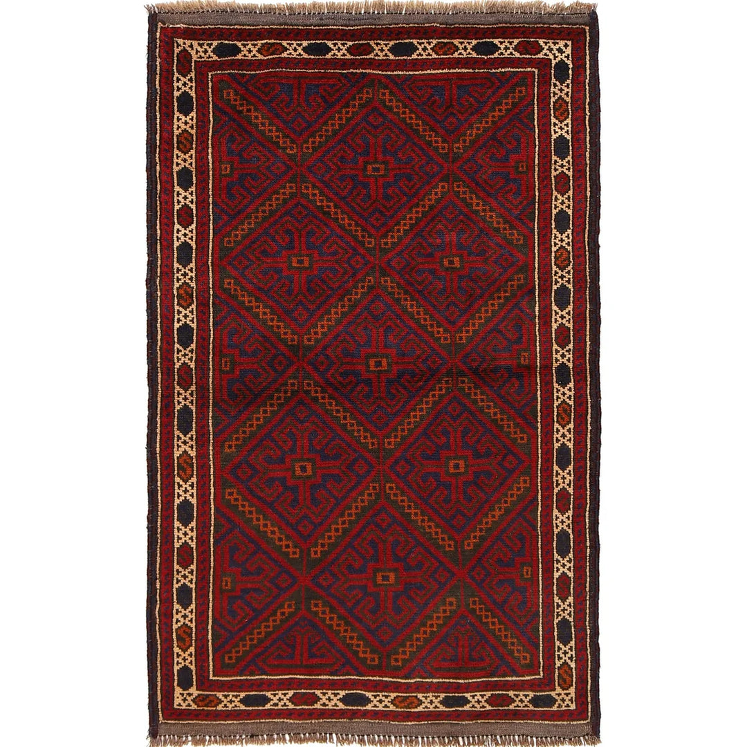 Afghan Baluchi Rug 3' 1" x 4' 12" Hand-Knotted | No. AL12013