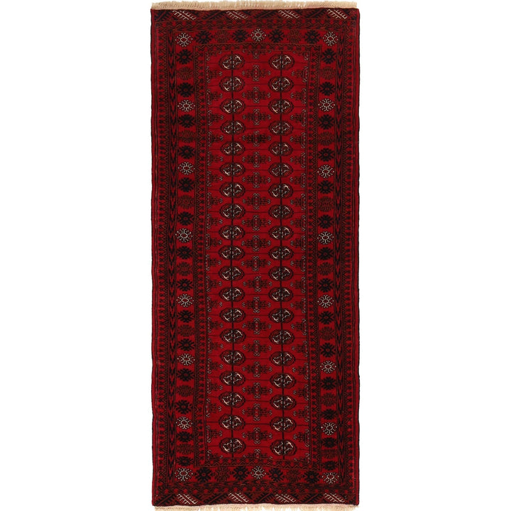 Red Afghan Bokhara Rug 2'6" x 6'3" Hand-Knotted | No. AL12051