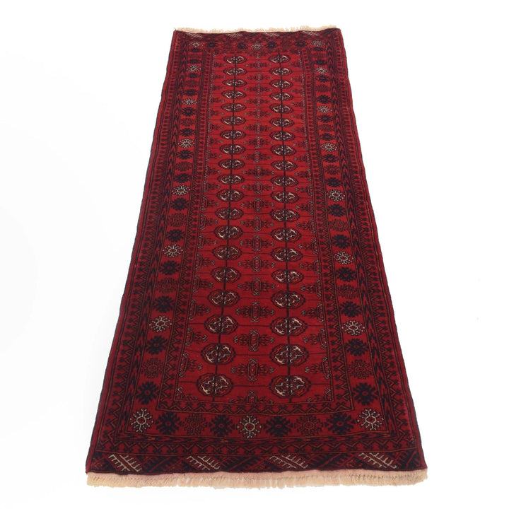 Red Afghan Bokhara Rug 2'6" x 6'3" Hand-Knotted | No. AL12051