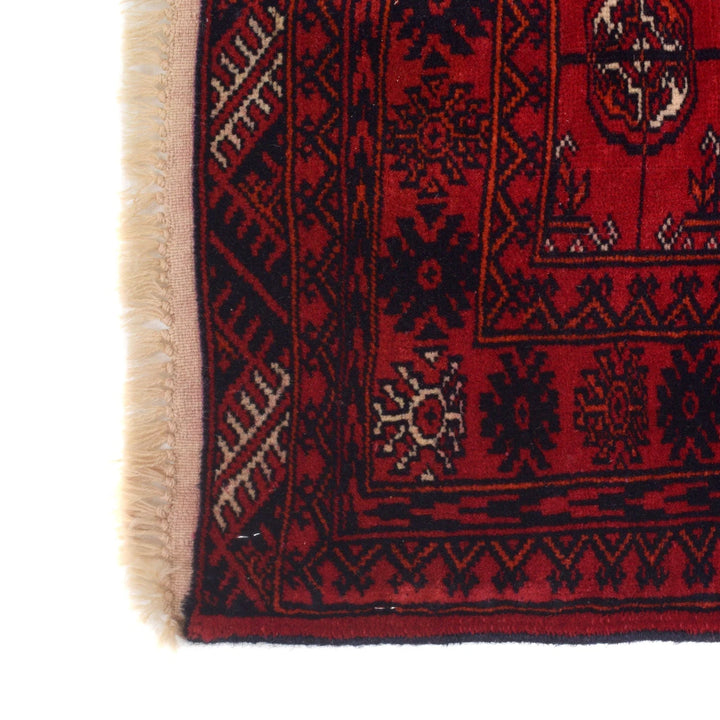 Red Afghan Bokhara Rug 2'6" x 6'3" Hand-Knotted | No. AL12051