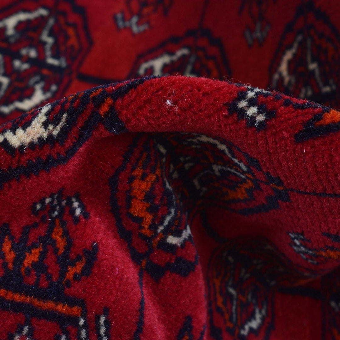 Red Afghan Bokhara Rug 2'6" x 6'3" Hand-Knotted | No. AL12051