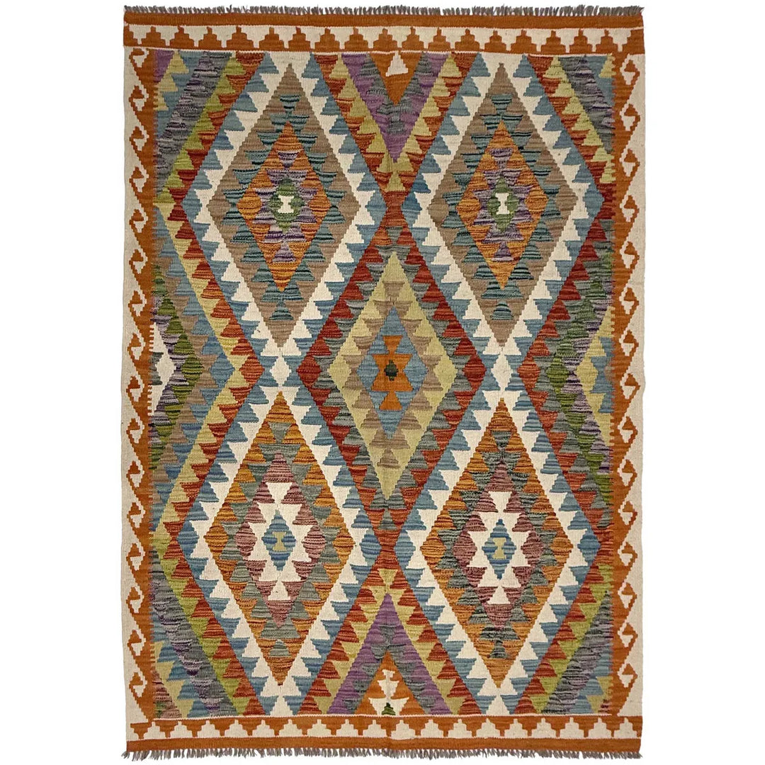 Afghan Kilim Rug 4'11" x 6'5" Flat-Weave | No. AL12074
