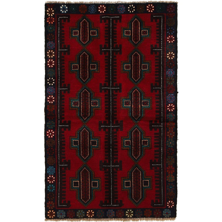 Red Afghan Baluchi Rug 2' 11" x 4' 9" Hand-Knotted | No. AL12125