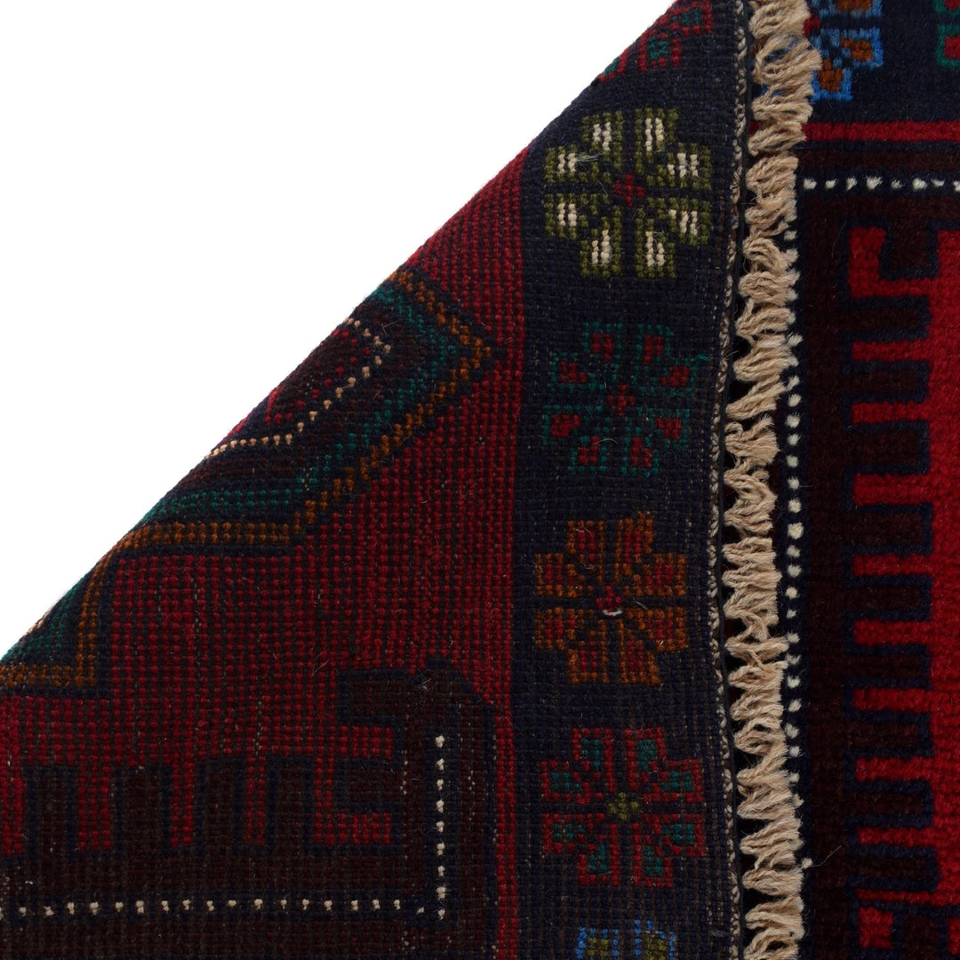 Red Afghan Baluchi Rug 2' 11" x 4' 9" Hand-Knotted | No. AL12125