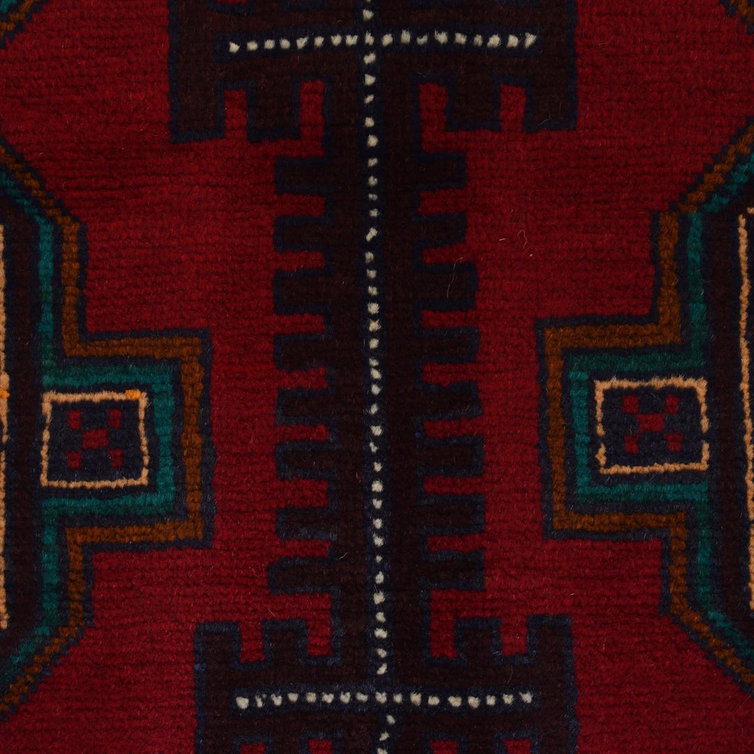 Red Afghan Baluchi Rug 2' 11" x 4' 9" Hand-Knotted | No. AL12125