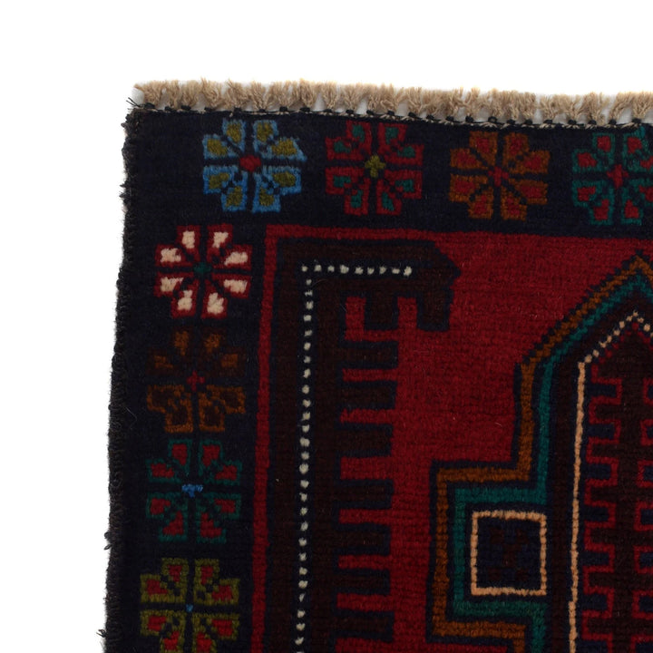Red Afghan Baluchi Rug 2' 11" x 4' 9" Hand-Knotted | No. AL12125
