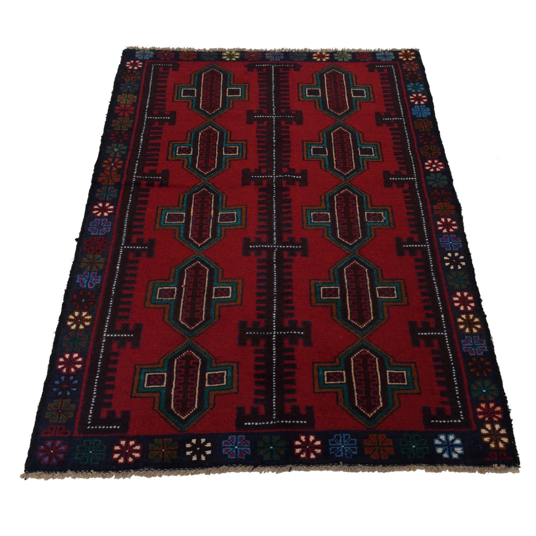 Red Afghan Baluchi Rug 2' 11" x 4' 9" Hand-Knotted | No. AL12125