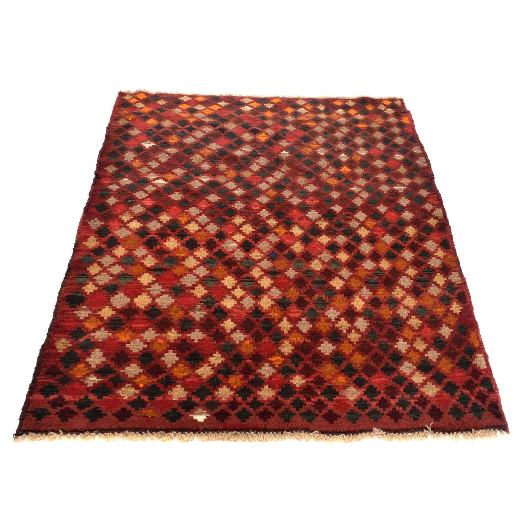 Red Afghan Baluchi Rug 3' 11" x 5' 5" Hand-Knotted | No. AL12163