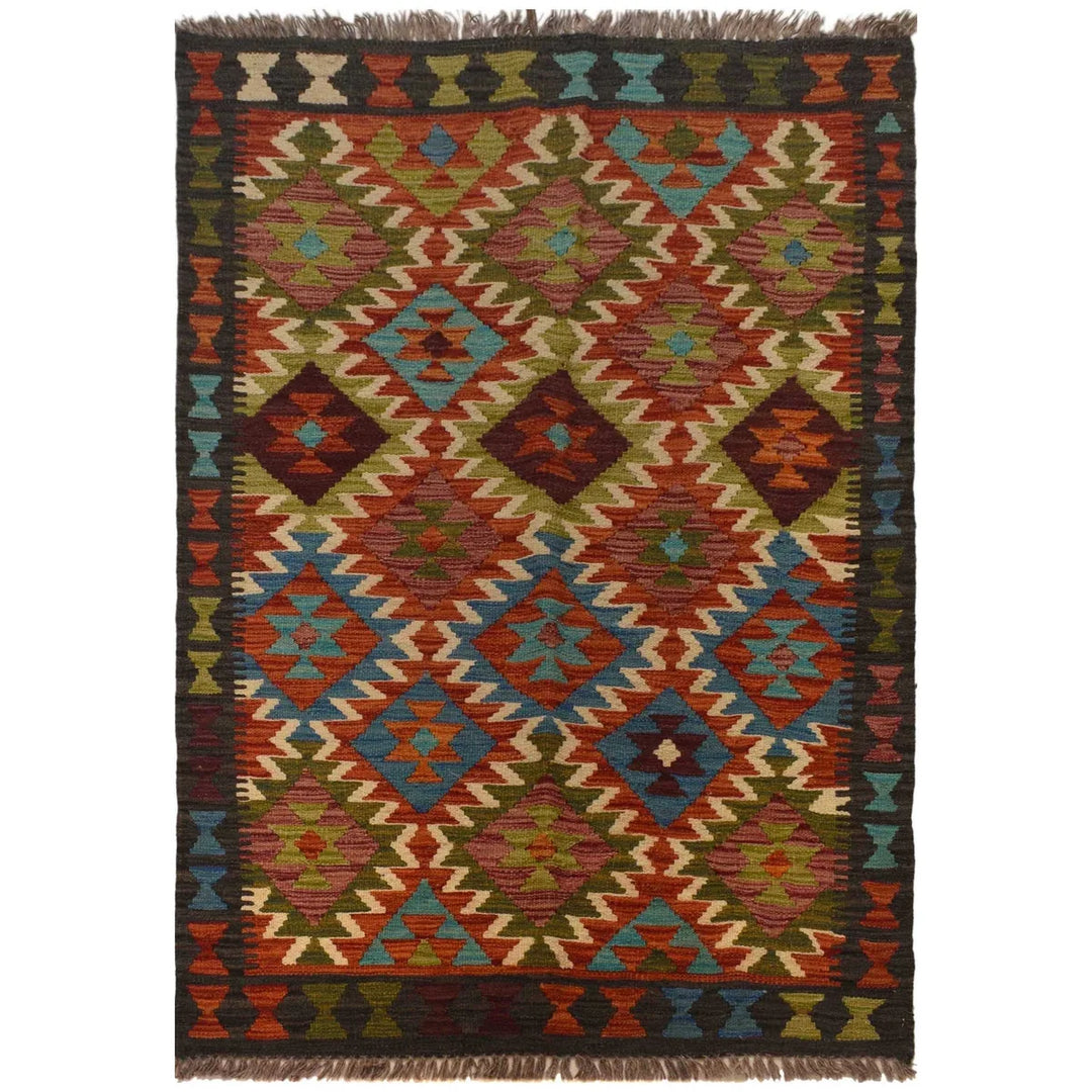 Afghan Kilim Rug 3' 2" x 4' 10" Flat-Weave | No. AL12201