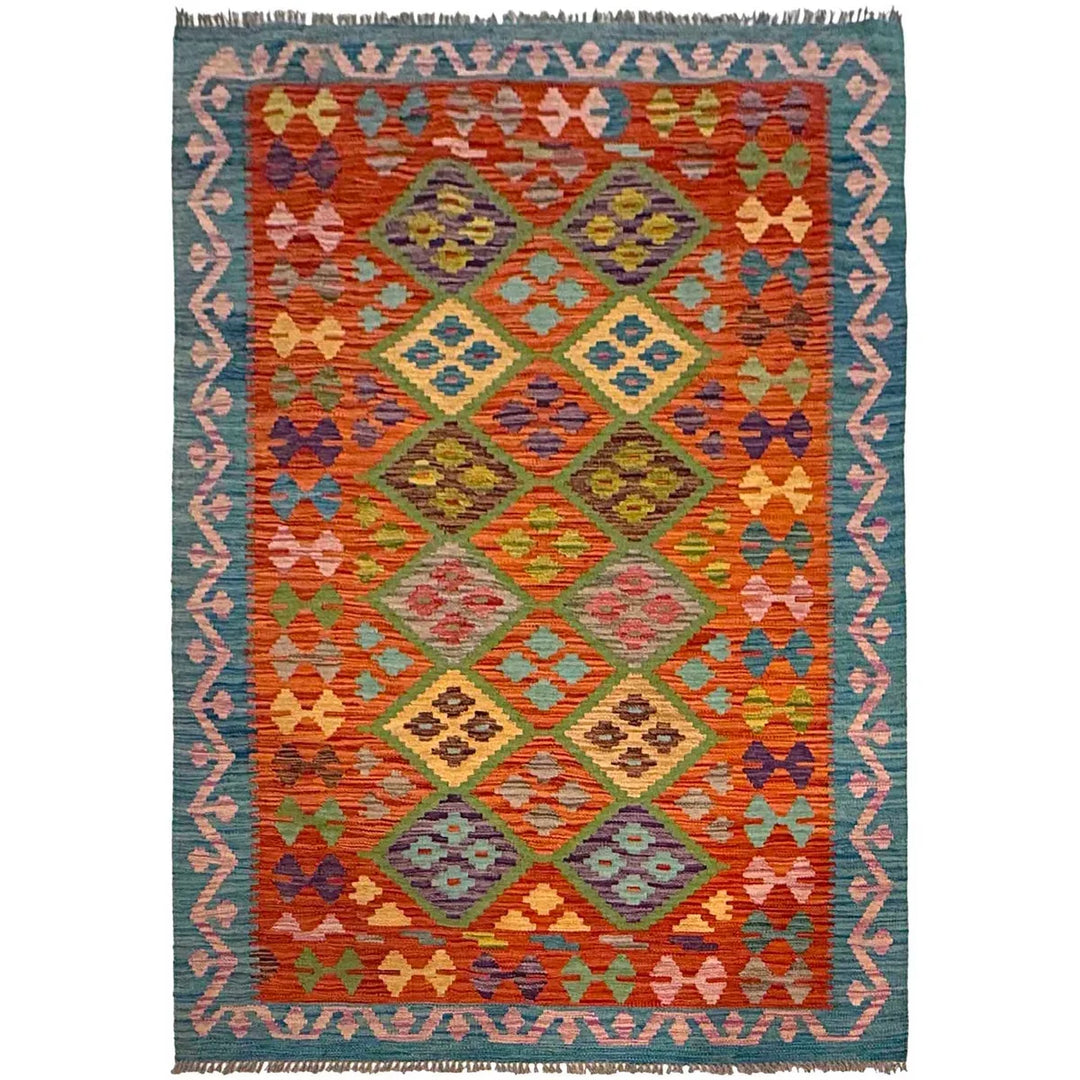 Afghan Kilim Rug 4' 3" x 5' 9" Flat-Weave | No. AL12217