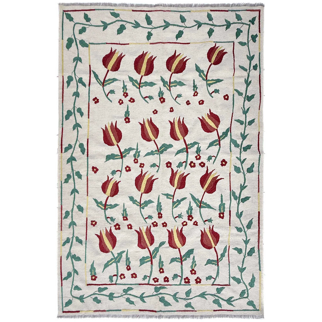 Beige Pakistani Kilim Rug 5' 7" x 7' 10" Flat-Weave | No. AL12221