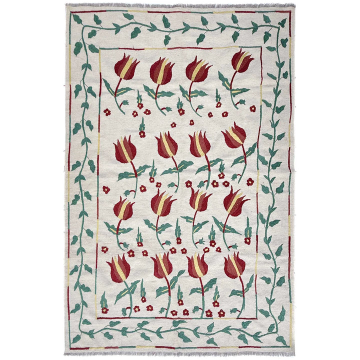 Beige Pakistani Kilim Rug 5' 7" x 7' 10" Flat-Weave | No. AL12221