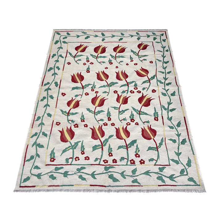 Beige Pakistani Kilim Rug 5' 7" x 7' 10" Flat-Weave | No. AL12221