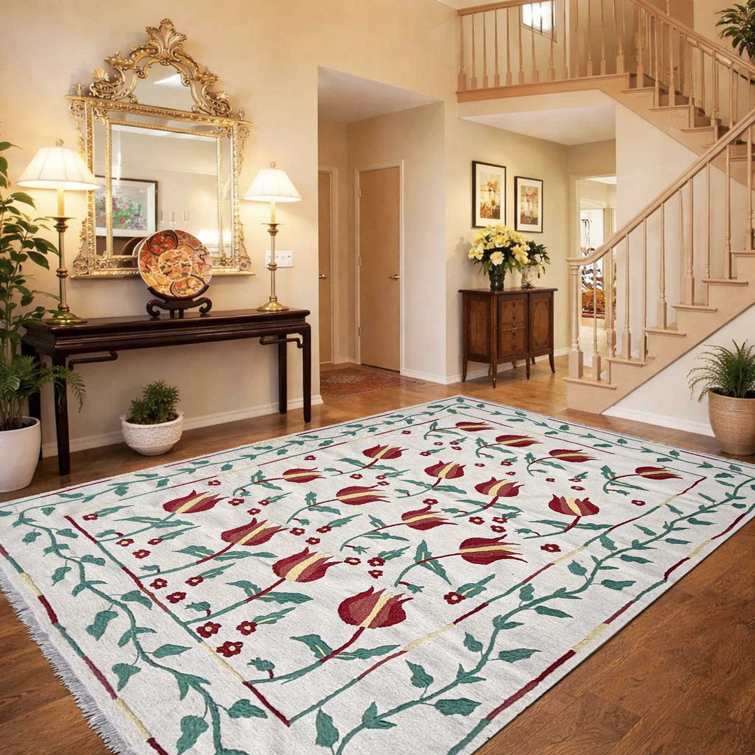 Beige Pakistani Kilim Rug 5' 7" x 7' 10" Flat-Weave | No. AL12221