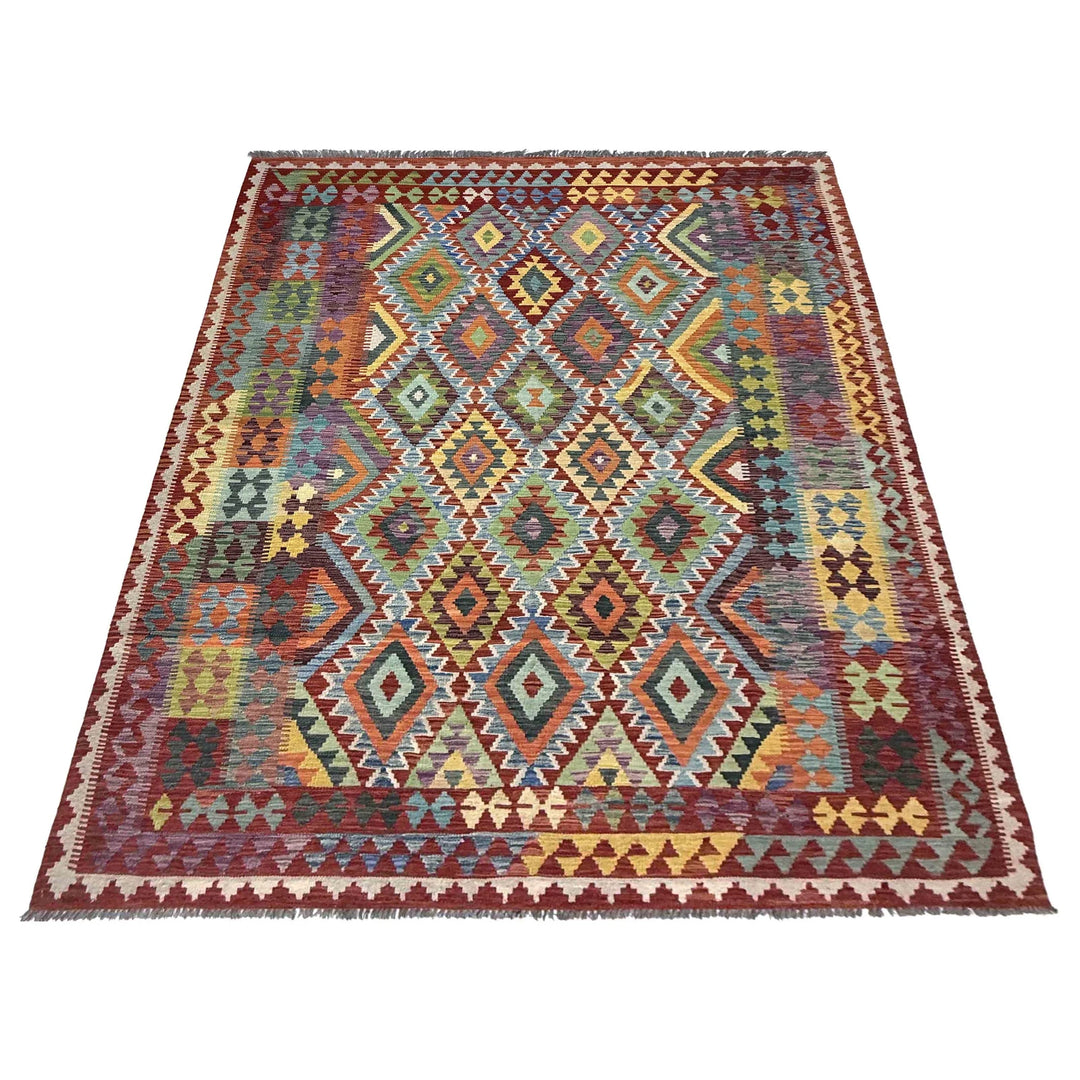 Afghan Vegetable Kilim Rug 7' 1" x 10' 1" Flat-Weave | No. AL12233