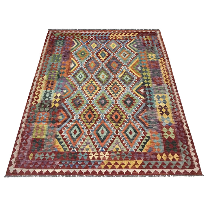 Afghan Vegetable Kilim Rug 7' 1" x 10' 1" Flat-Weave | No. AL12233