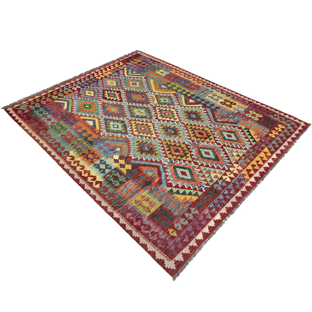 Afghan Vegetable Kilim Rug 7' 1" x 10' 1" Flat-Weave | No. AL12233