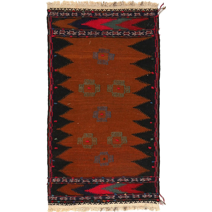 Brown Afghan Sufra Kilem Runner 2' 1" x 4' 0" Flat-Weave | No. AL12244