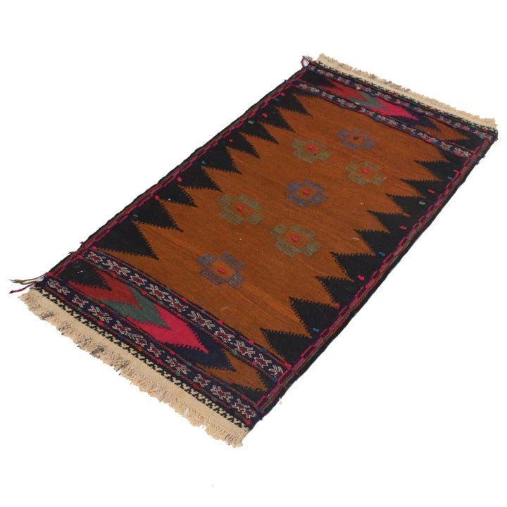 Brown Afghan Sufra Kilem Runner 2' 1" x 4' 0" Flat-Weave | No. AL12244