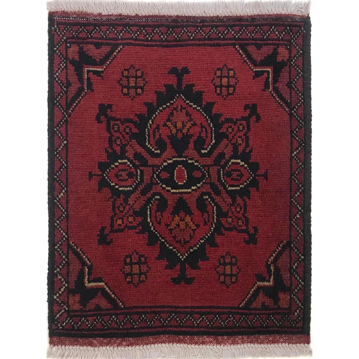 Red Afghan Oriental Doormat 1' 5" x 1' 10" Hand-Knotted | No. AL12254
