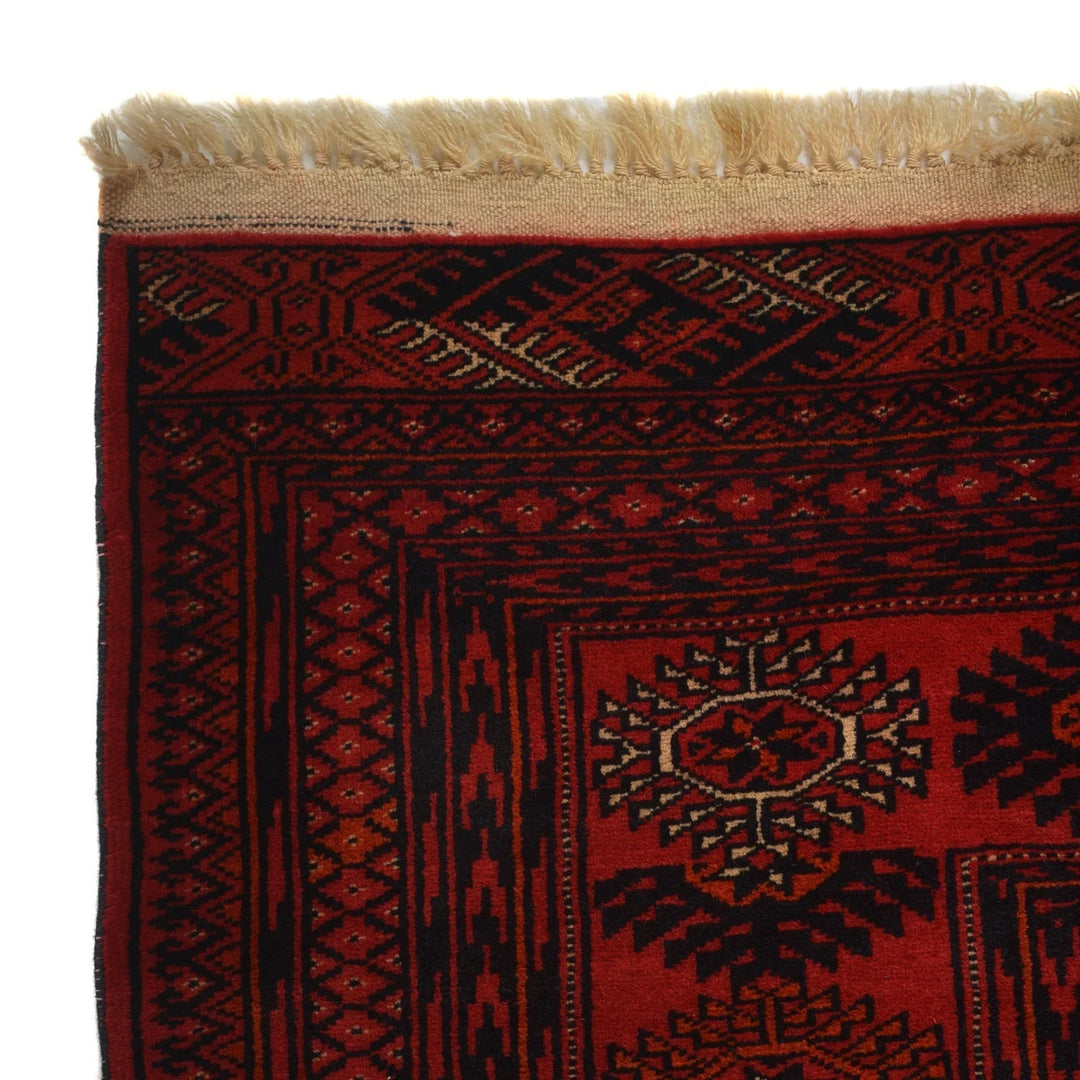 Red Afghan Bokhara Rug 7' 0" x 9' 5" Hand-Knotted | No. AL12257