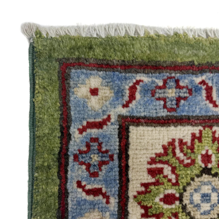Green Afghan Kazak Rug 5' 0" x 6' 9" Hand-Knotted | No. AL12279
