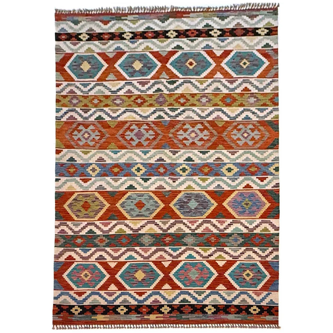 Afghan Kilim Rug 6' 9" x 10' 1" Flat-Weave | No. AL12293