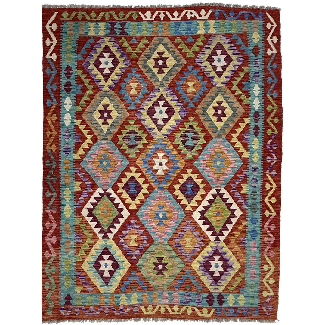 Afghan Kilim Rug 4'11" x 6'7" Flat-Weave | No. AL12314