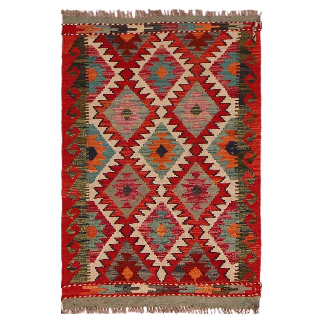 Afghan Kilim Rug 2' 2" x 3' 3" Flat-Weave | No. AL12317