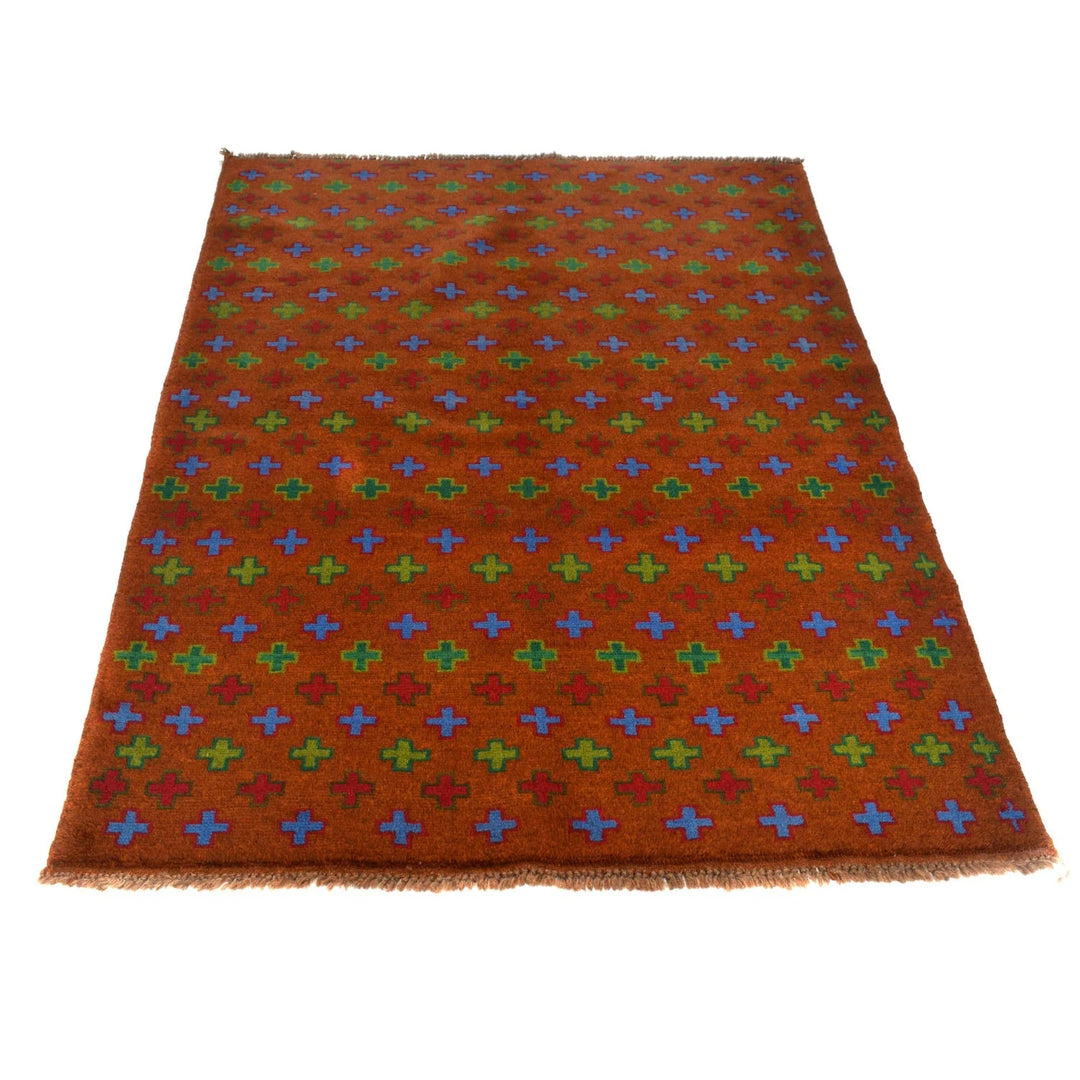 Brown Afghan Baluchi Rug 4' 1" x 5' 11" Hand-Knotted | No. AL12456