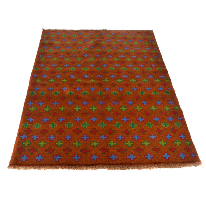 Brown Afghan Baluchi Rug 4' 1" x 5' 11" Hand-Knotted | No. AL12456