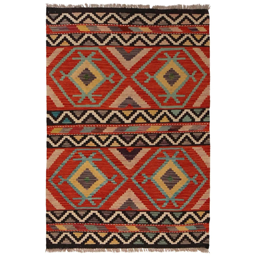 Afghan Vegetable Kilim Rug 3' 5" x 5' 3" Flat-Weave | No. AL12484