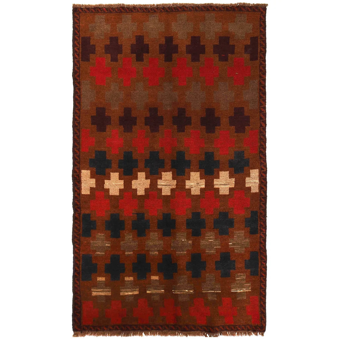 Brown Afghan Baluchi Rug 3'8" x 6'4" Hand-Knotted | No. AL12565