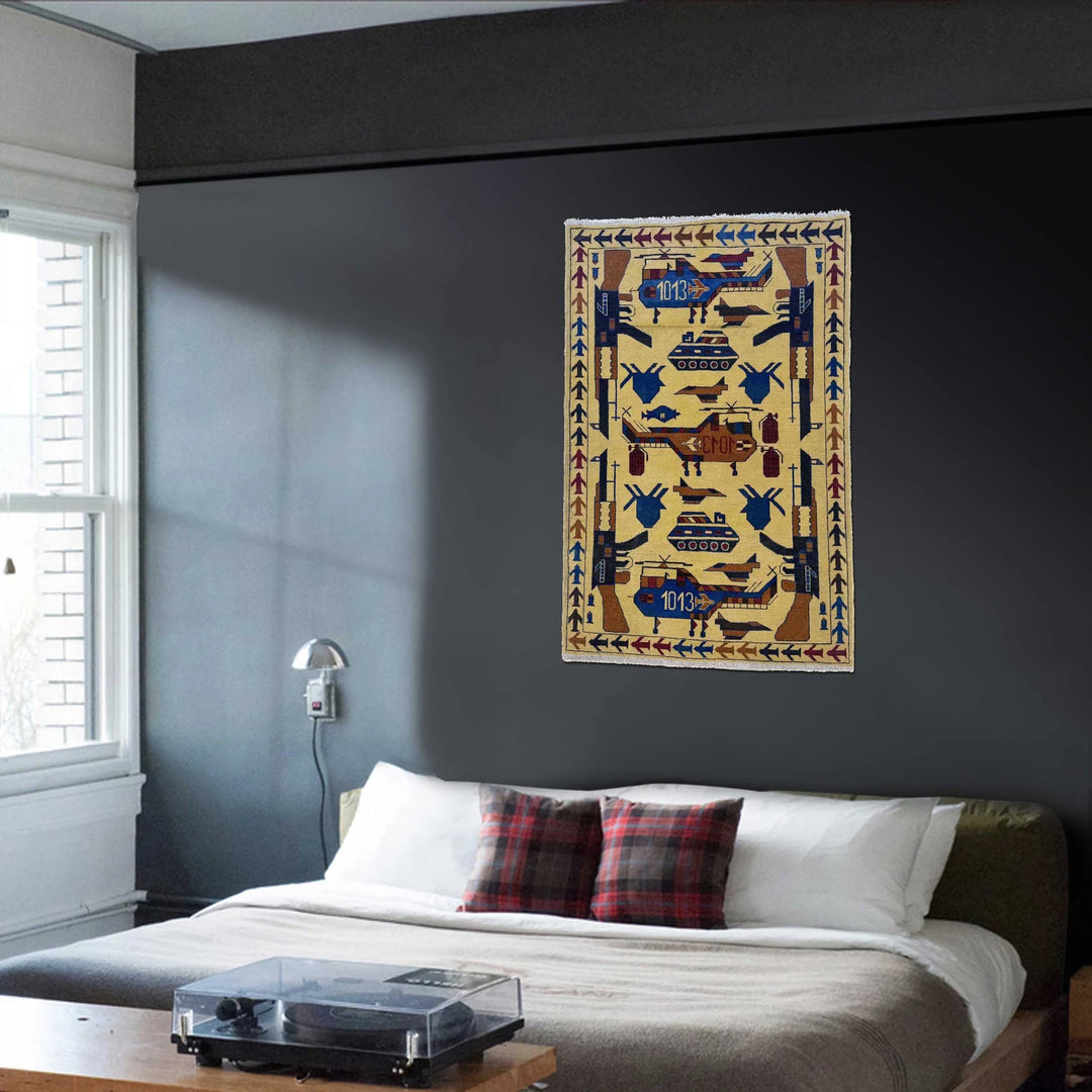 Yellow Afghan War Rug 3' 10" x 5' 10" Hand-Knotted | No. AL12585