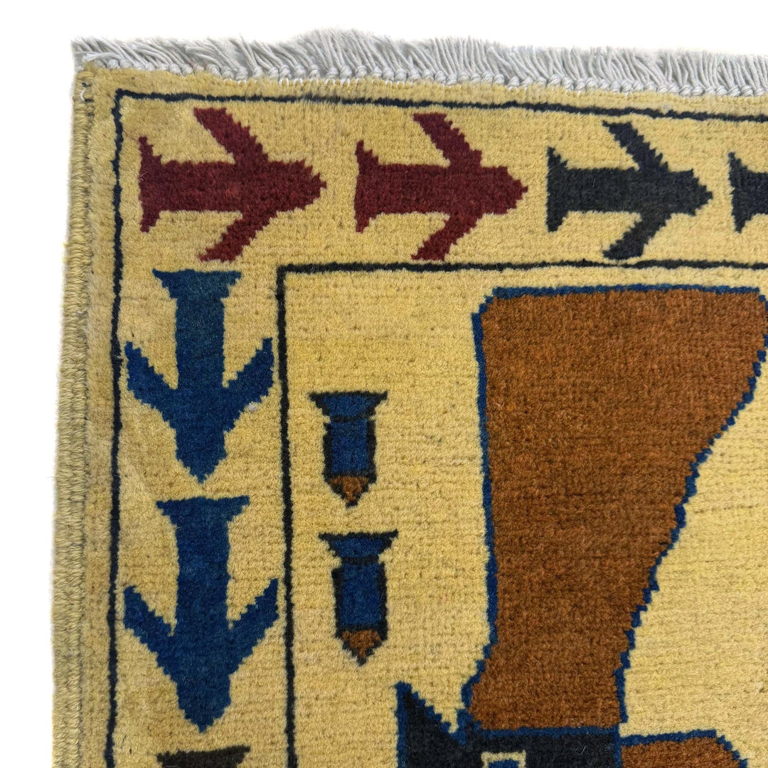 Yellow Afghan War Rug 3' 10" x 5' 10" Hand-Knotted | No. AL12585