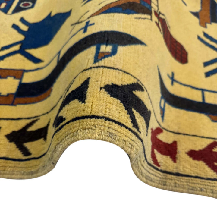 Yellow Afghan War Rug 3' 10" x 5' 10" Hand-Knotted | No. AL12585